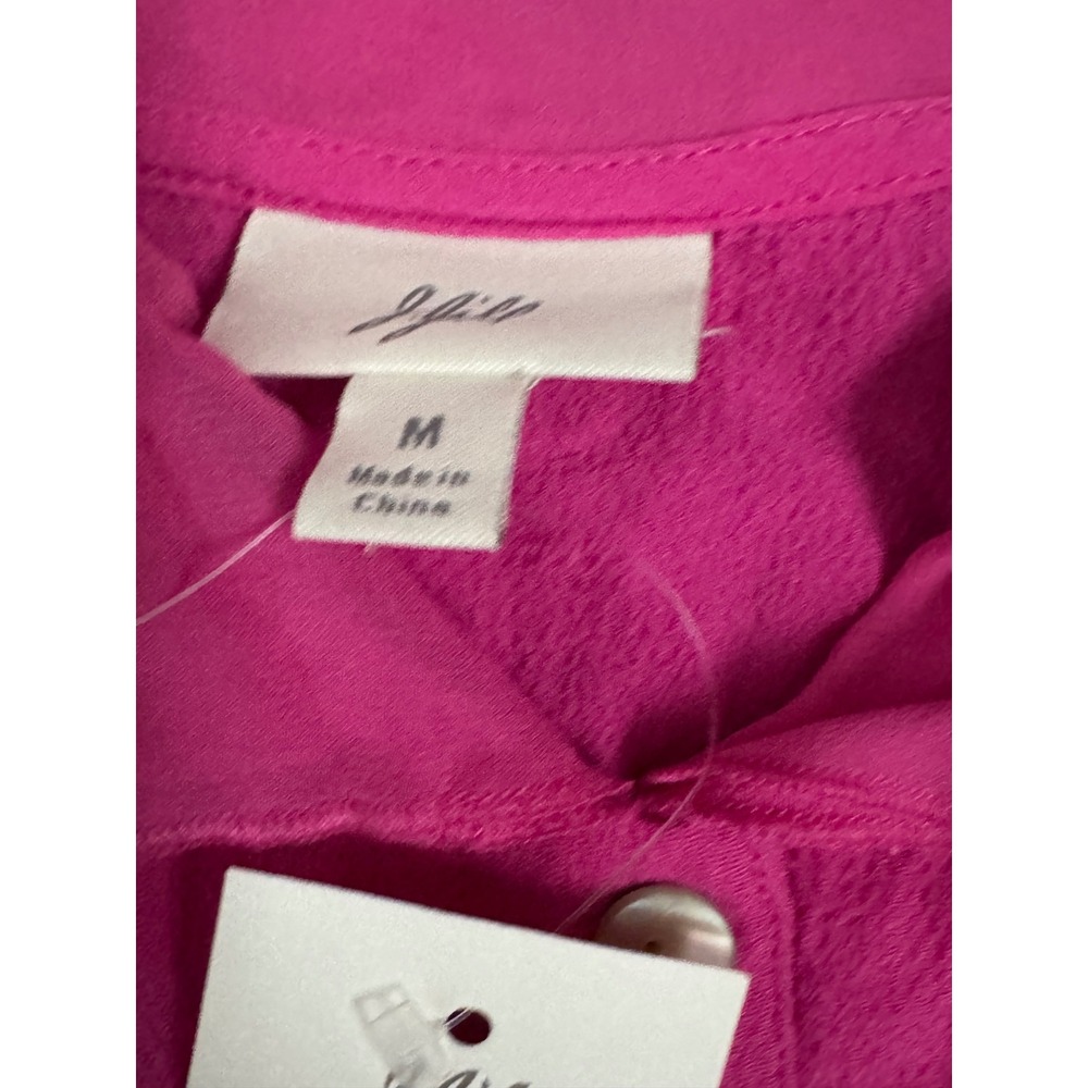 J Jill Womens Button Down Shirt Flowy Pockets Cerise Pink Long Sleeve Size M NWT - Picture 3 of 6